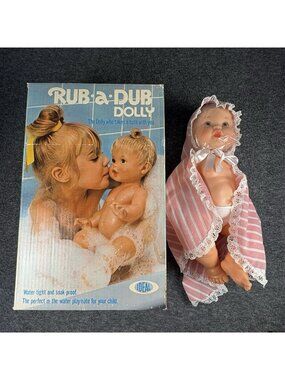 Vintage 1973 Ideal Rub A Dub Dolly Original Box Rare Original Pink Towel